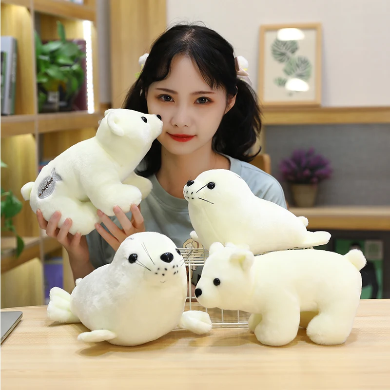 

24/28cm Cute Sea World Animal White Sea Lion Seals Plush Doll Cute Cartoon Polar Bear Panda Stuffed Toy For Children Kids Girls