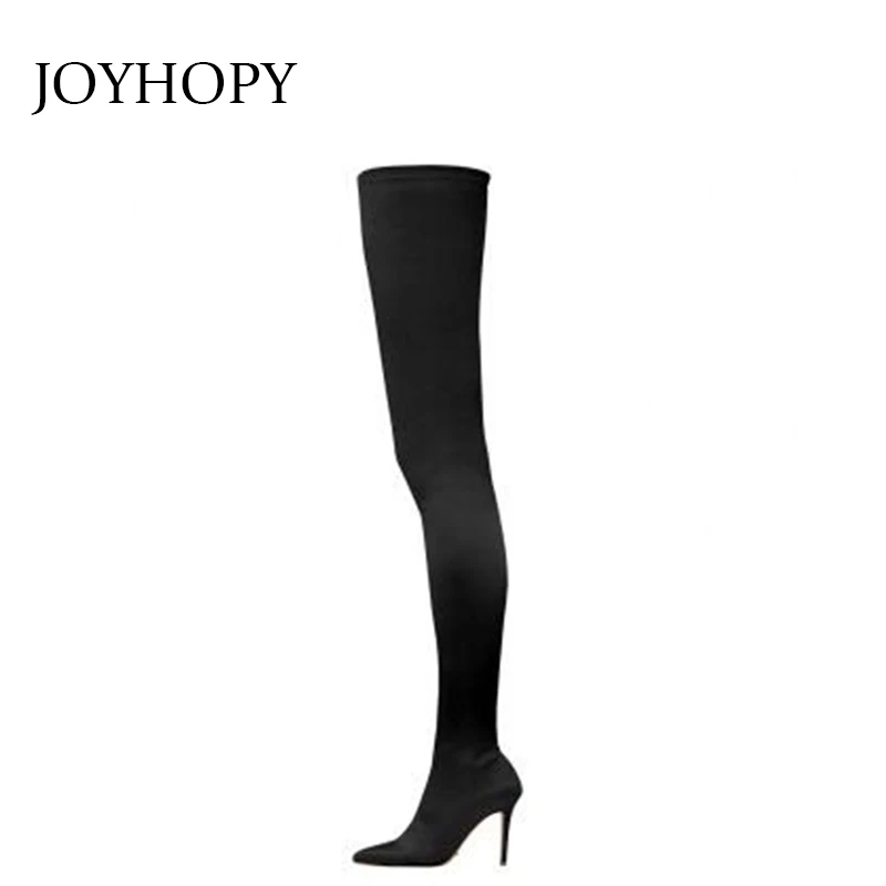 Fashion  Elastic Stockings Over The Knee Boots Women Autumn Winter Stretch Fabric Thin High Heels Shoes Woman Thigh Boots WB1494