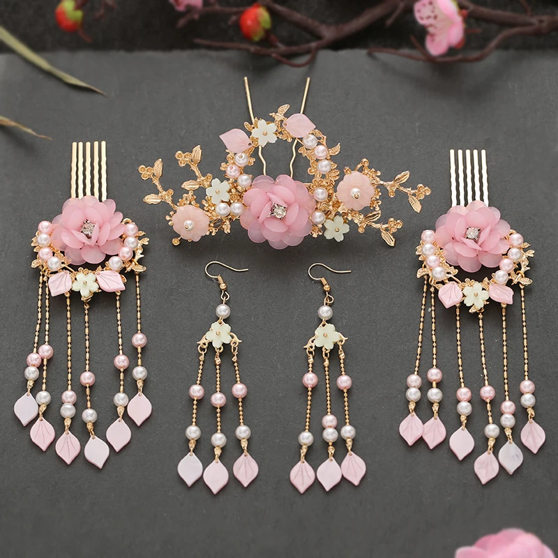 Headdress for Han Chinese Clothing Tassel Step Shake Hair Pin Side Clip Crown Hair Comb Ancient Costume Hairpin Accessories