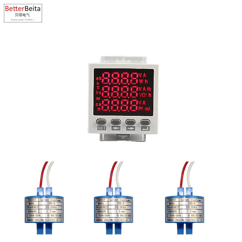 

Mini size AC0-450V 100A 150A 200A 250A 300A active reactive power meter ampere voltage watt Hz multifunction meter with sensors