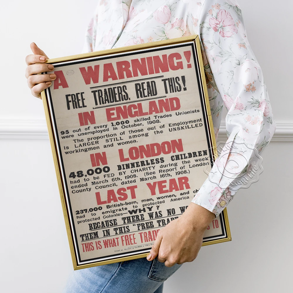 A Warning Free Traders Read This Caution Retro Poster, Red And Black Ink Letter Art Prints, Advertising slogan Wall Stickers