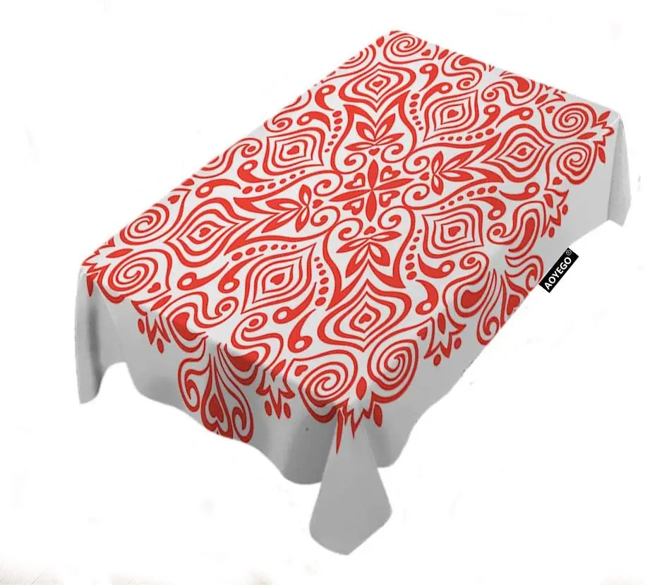 

Mandala Flower Tablecloth Home Decor Red Floral Lotus Nature Leaf Snowflake Table Covers