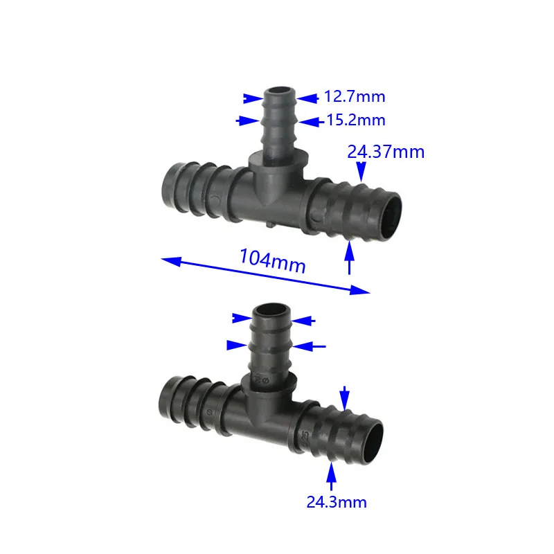 25mm to 1/2 3/4 hose tee water splitter barb Connector DN20 to 16mm 20mm hose tee Drip Irrigation Fittings 30 Pcs