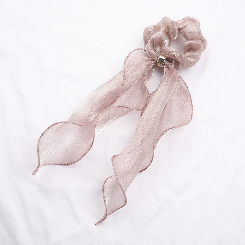 2020 Fashion Ladies Elegant Knotted Bow Long Ribbon Ponytail Scarf Hair Tie Scrunchies Women Girls Silk Elastic Hair Bands