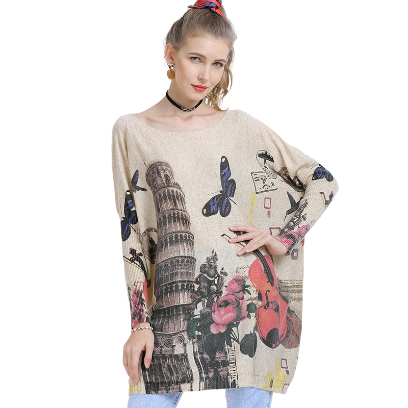 XIKOI Winter Oversized Sweater For Women Warm Long Pullover Dresses Fashion Butterfly Print Jumper Knitted Sweaters Pull Femme