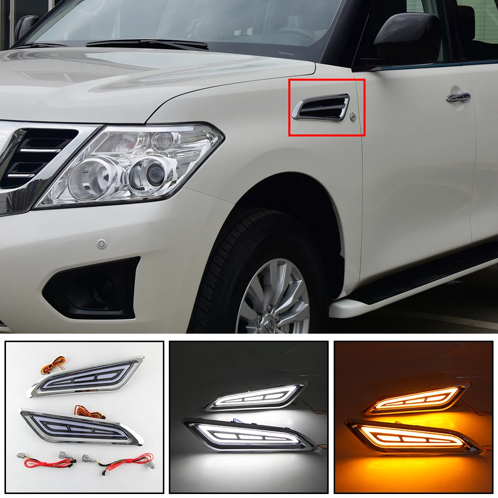 For Nissan Patrol Y62 Armada Accessories 2015 2016 2017 2018 2019 LED DRL Flowing Turning Light Signal Lamp Side Vents Sticker