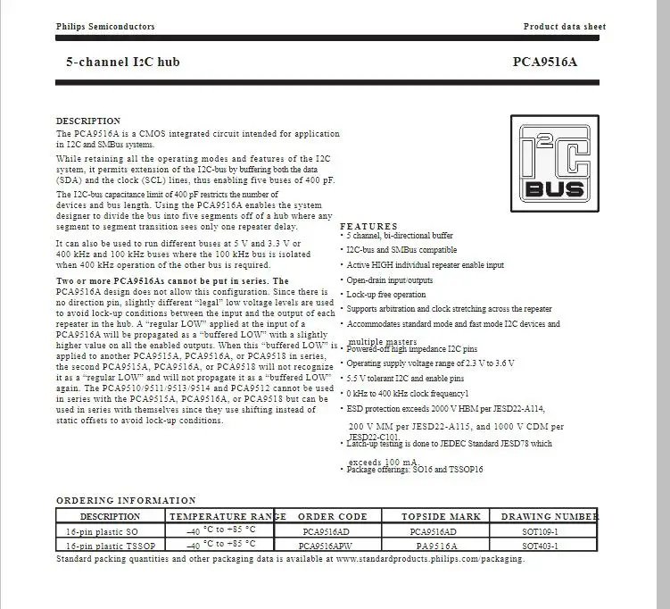 5-20Pcs/lot PCA9516APW  PA9516A TSSOP-16 PCA9516A  5-channel I2C-bus hub 100% new imported original 100% quality