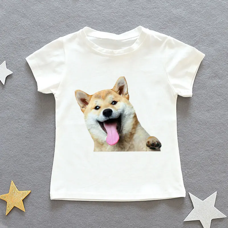 T Shirt Anak 24M-9T untuk Anak Laki-laki Shiba Inu T Shirt Anak Perempuan Imut Mode Harajuku T Shirt Anak Kartun Binatang Leher Bulat Baju Putih