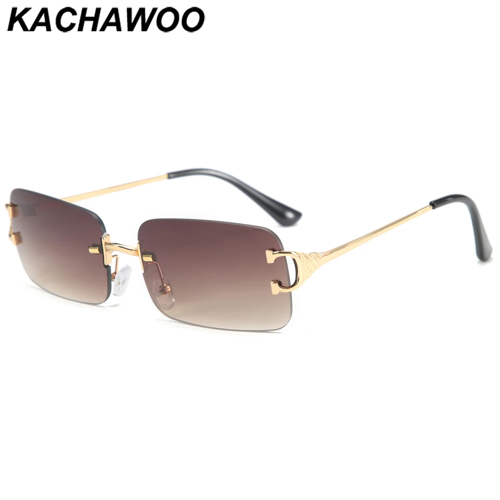 Kachawoo rectangular sunglasses women rimless fashion sun glasses for men metal blue brown pink gradient lens Spring accessories