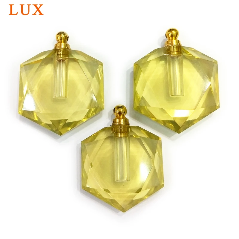 Natural Citrine Perfume Bottle Pendant, Star of David Hexagon Essential Oil Diffuser Charm for Necklace, Healing Crystal Jewelry