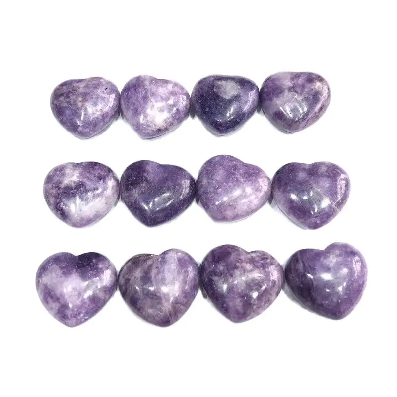 

New arrivals hand carved healing gemstone natural purple Lepidolite heart shaped stone for wedding souvenirs guests