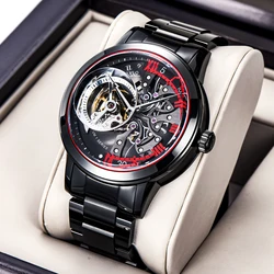 OBLVLO New Design Skeleton Watches All Black Automatic Watches With Sapphire Crystal Relogio Masculino VM