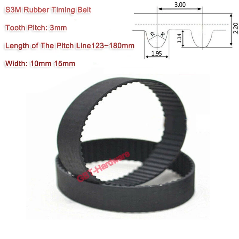 1PCS S3M-123 129 138 144 150 159 162 171 174 177 180mm Rubber Close Loop Timing Belt Width 10/15mm Belt Grinder Behind Tractor