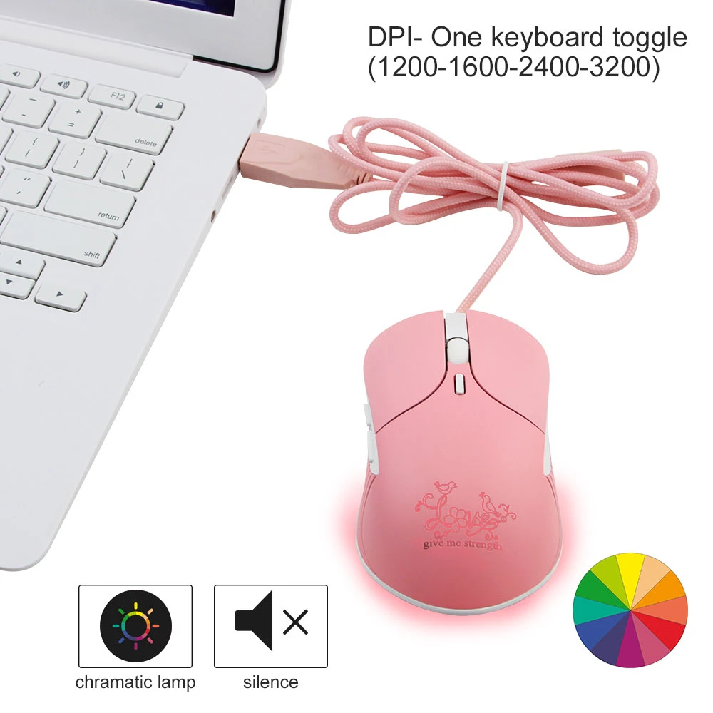 CHYI colorato RGB retroilluminato Gaming Gamer Mouse ergonomico Usb ottico silenzioso Computer Mause Wired Pink Game Mouse per PC Mac Laptop