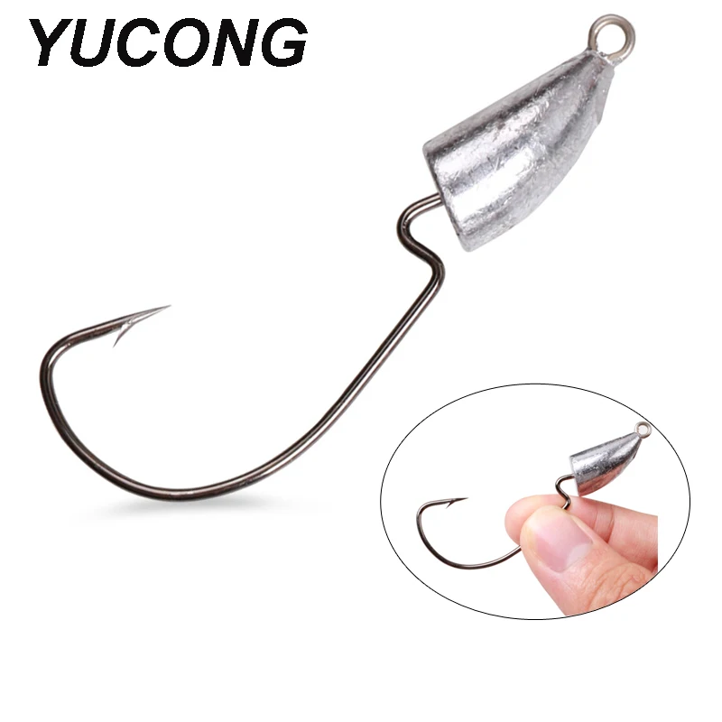 YUCONG 3/5pcs Jigging Fishing Hooks 5g-6.5g-9.5g-14g Bullet Head Fishhooks Offset Worm Hook For Soft Bait Fishing Tackle Barbed