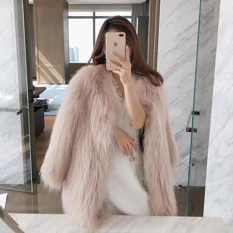 Winter Women High Quality Faux Mink Fur Coat Luxury Long Black Loose Hooded Fluffy Overcoat Thick Warm Female Plush Outwear New