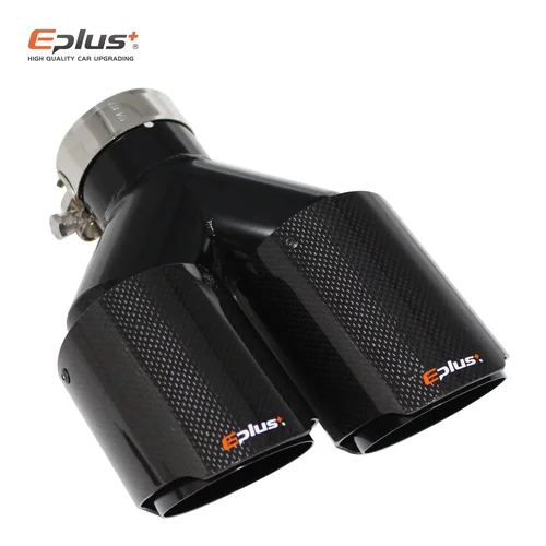 Imagen 2 del producto EPLUS Silenciador de fibra de carbono para coche, punta brillante en forma de Y, silenciador de tubo de escape de doble salida, decoración de boquilla, Universal, negro inoxidable