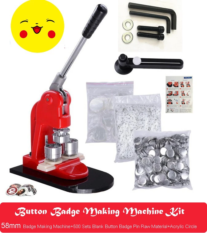 

Button Badge Making Machine Maker +58mm Button Badge Mould+58mm Button Badge Pin Raw Material 500PCS+ 1pcs Acrylic Circle Cutter