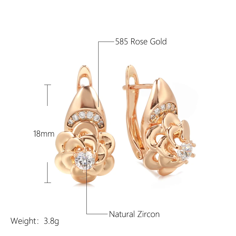 Kinel New Natural Zircon Flower Earrings for Women Fashion 585 Rose Gold Drop Earrings Trend Creative Vintage Wedding Jewelry