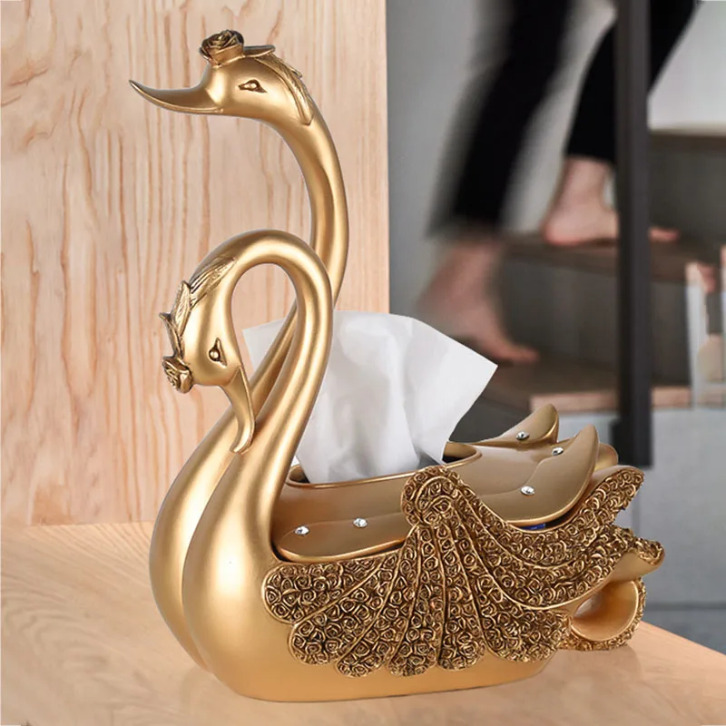 Resin Swan Figurines Crafts Tissue Box Animal Furnishing Articles Decoration Cosmetic Storage Home Decoration Ornaments Gifts