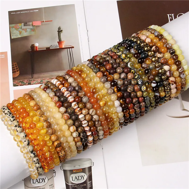 Yellow Gold Color Bracelet Gifts Healing Natural Crystal Quartz Citrines Agates Gem Beaded Stone Bracelets Jewelry Party Yoga