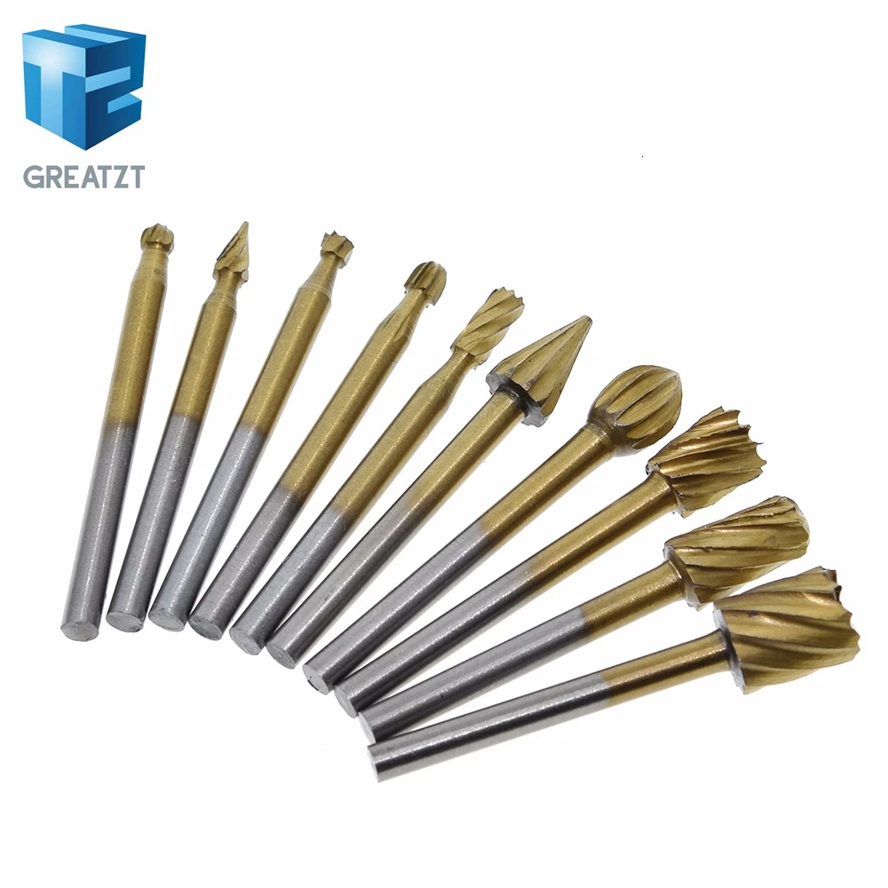 10 Pieces 1/8 HSS Routing Router Drill Bits Set Dremel Carbide Rotary Burrs Tools Wood Stone Metal Root Carving Milling Cutter