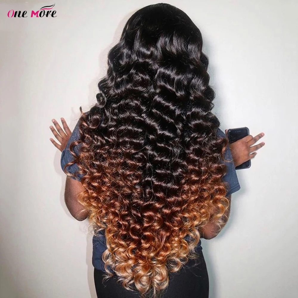 1B 4 30 Ombre Loose Deep Wave Lace Frontal Wig 13x4 Brown Colored Lace Front Human Hair Wigs 250 Density Deep Wave Frontal Wig