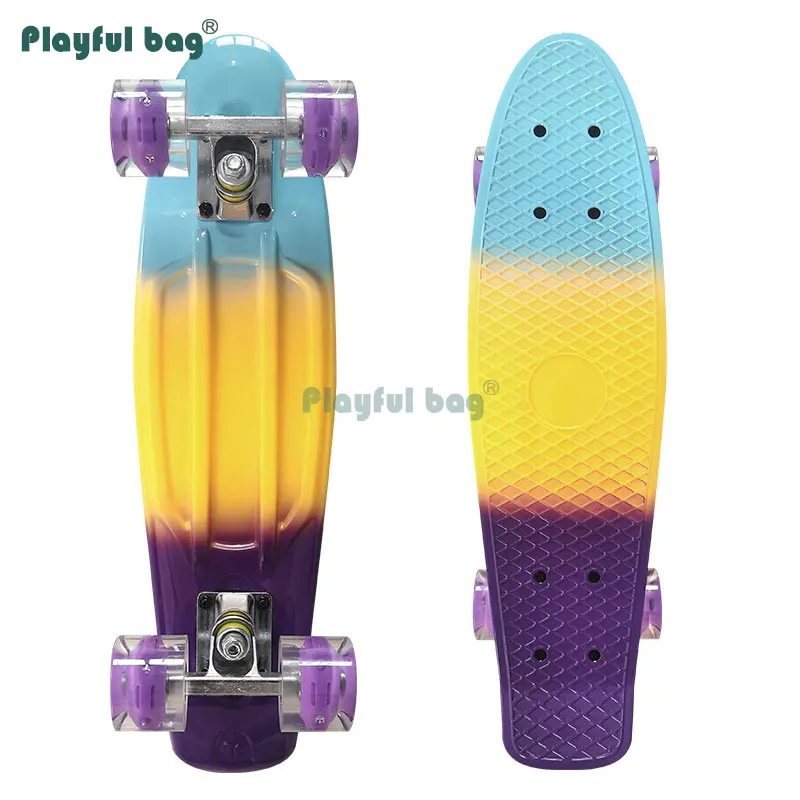 

Playful Bag Creative 3 Color Gradient Skateboard Outdoor Adult 4 flash wheels skateboard Durable PP Children skate board AMA55