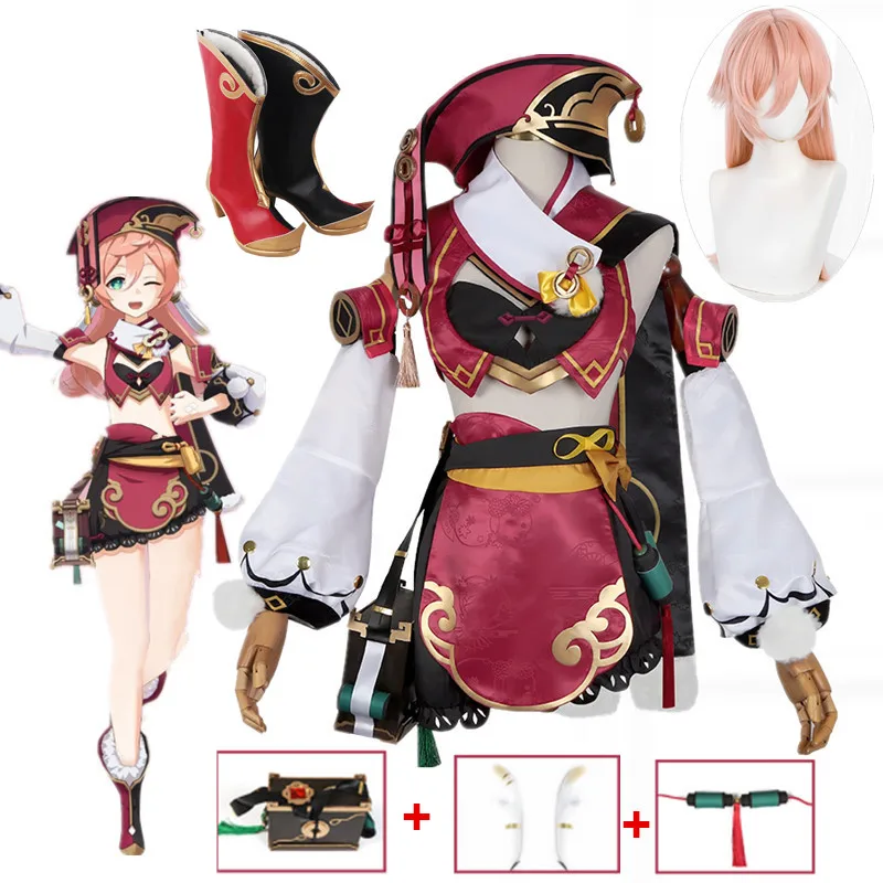 Uniforme de esticismo para fantasia de dia das bruxas, anime genshin impacto, yanfei game suit, fantasia de fantasia para mulheres, 2021