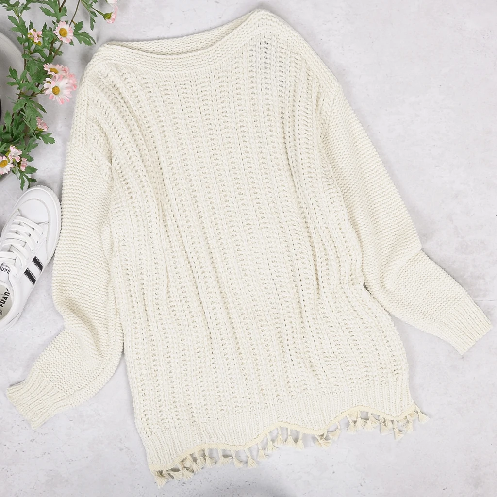 Pull Femme 2020 Autumn Winter Women Tassel Knitted Sweater V Neck Irregular Hem Casual Loose Pullover Jumper
