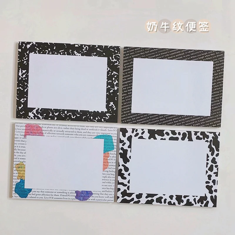 50 Sheets Korean Black White Milk Pattern Note Paper Notepad Bookmark Point It Marker Memo Office School Supplies Notebooks