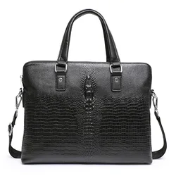 New Luxury Alligator Cow Genuine Leather Business Men's Briefcase Male Briefcase Shoulder Bag Men Messenger Laptop Computer Bag