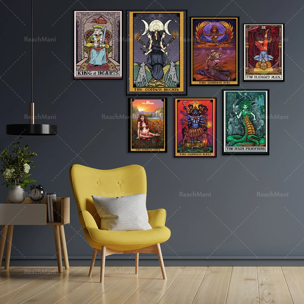 Goddess Tarot Card Poster Greek Mythology Decoration, Devil Tarot Card Poster Witch Altar Decoration Hindu Poster, Home Decor In