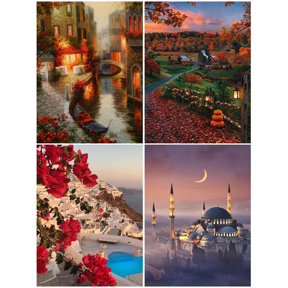 

5D Diy Diamond Painting landscape Full Square Drill Scenery Diamond Embroidery Kit Sale Castle Town Mosaic Rhinestone Wall Decor