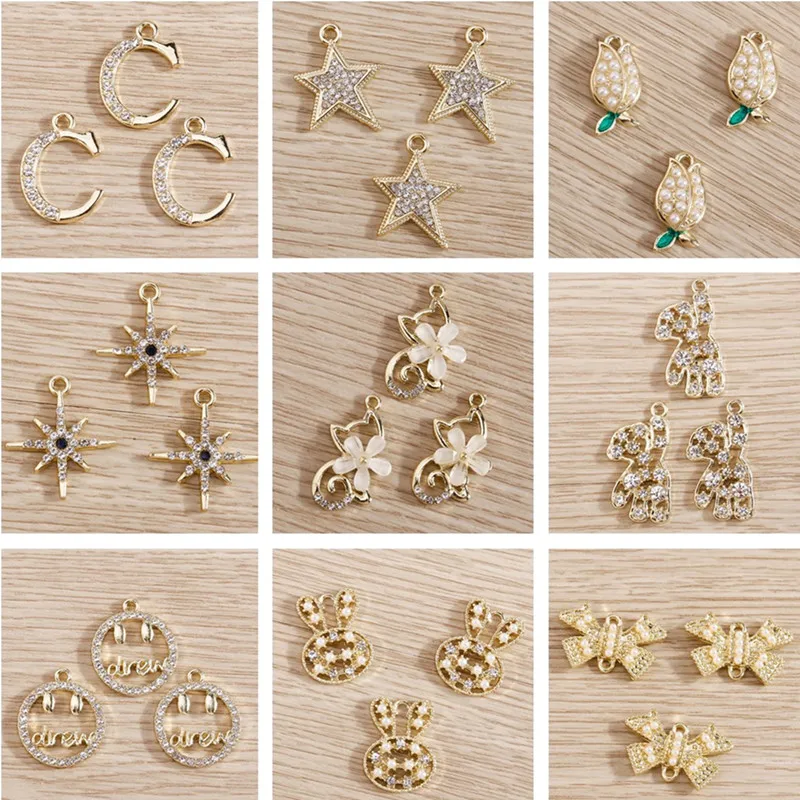 5pcs Crystal Moon Star Bear Star Charms for Jewelry Making Fashion Drop Earrings Pendant Necklace DIY Keychain Craft Accessories