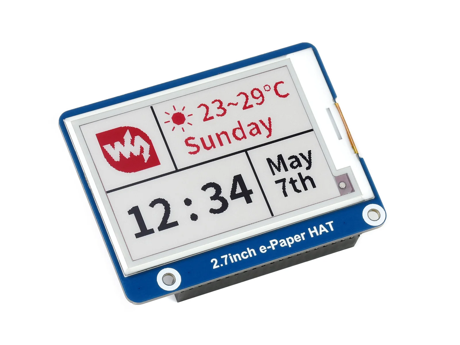 Waveshare 2.7Inch E-Papier E-Ink Display Hoed (B) Voor Raspberry Pi, 264 × 176 Pixels, Rood/Zwart/Wit Drie-Kleur, Spi-interface