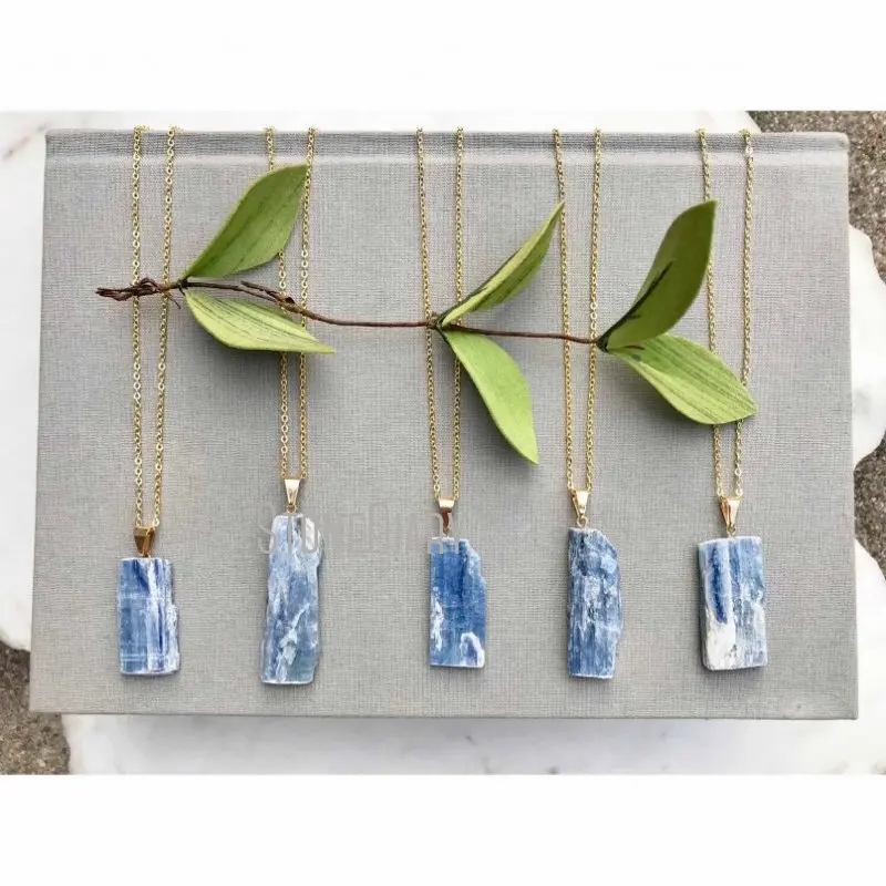 

NM36565 Blue Kyanite Necklace Boho Raw Kyanite Bar Necklace Minimalist Blue Gemstone Kyanite Rectangle Pendant Jewelry