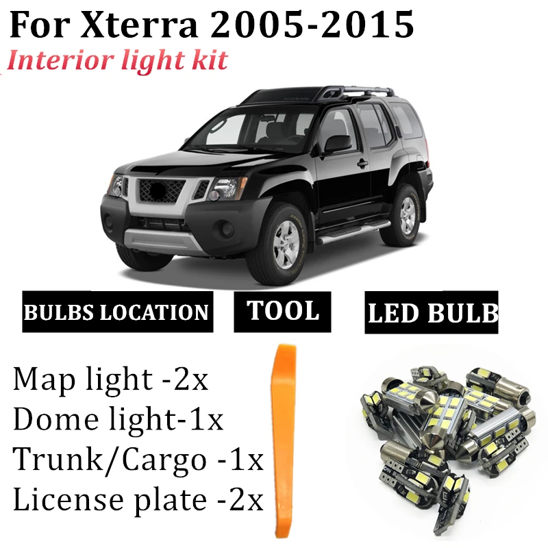 

6Bulbs Car LED Interior Map Dome Light Kit For 2005-2012 2013 2014 2015 Nissan Xterra car Trunk Cargo License Plate Lamp