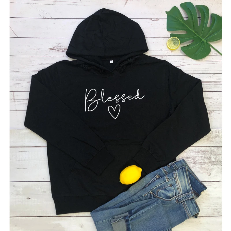 Blessed Heart Pure Cotton Hoodies Fashion Women Catholic Christian Pullovers Cute Graphic Hooded Sweatshirts Outfits Drop Ship