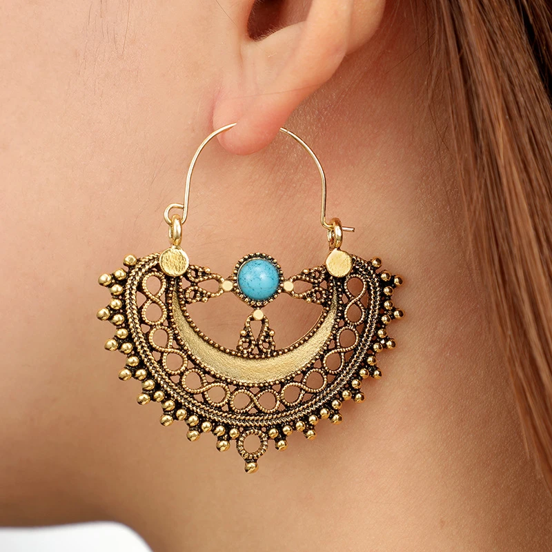 Bohemian Vintage Antique Silver Color Earrings for Women Hollow Carve Flowers Gypsy Tribal Ethnic Dangle Earrings серьги