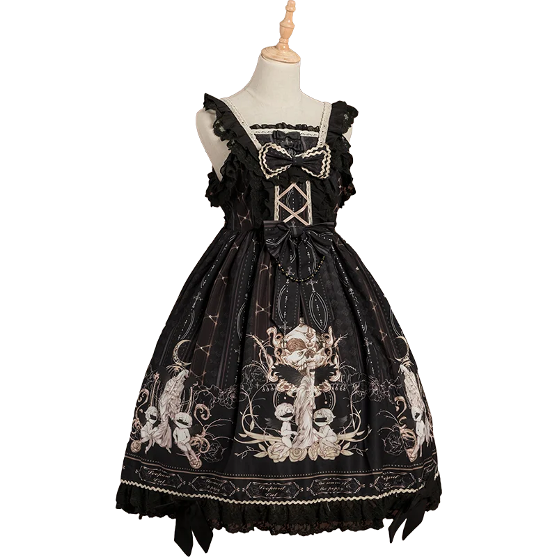 Palace süße prinzessin lolita strap kleid vintage falbala hohe taille druck viktorianischen kleid kawaii mädchen gothic lolita cos loli