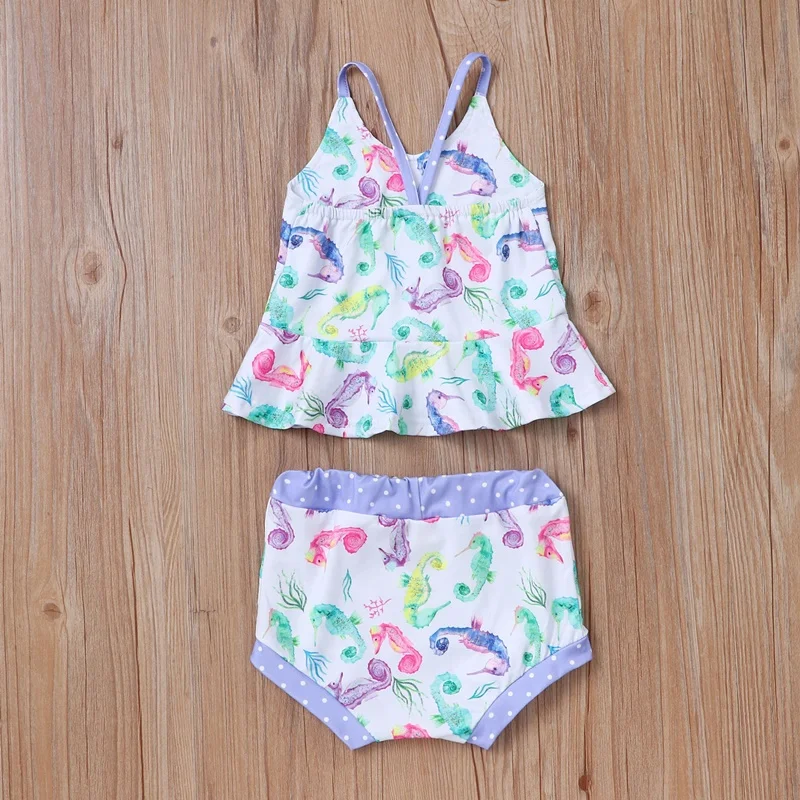 Baby Girl Outfit Baby Girl Clothes 2 Pcs Sets Hippocampus Print Sleeve Tops+briefs Cotton Soft Cool Girls Clothes Summer 0-18M