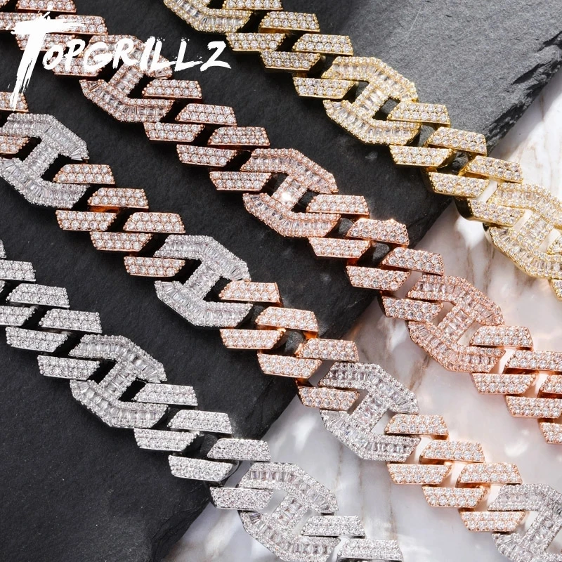 

TOPGRILLZ 14mm Heavy Miami Baguette Zircon Iced Out Cuban Link Necklace AAA CZ Prong Setting Necklaces Hip Hop Jewelry 16''-30''