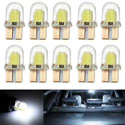 Car Lights 10Pcs White LED T10 W5W COB Canbus Silicone Car License Plate Light Lamp Bulbs Car Products Auto Accessories