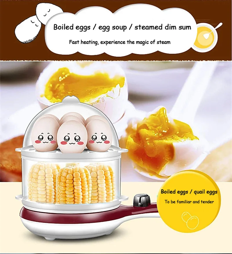 Mini Electric Boiler Egg Cooker Rapid Automatic Maker Multifunctional Non-Stick Cookware Household Double-Deck Hot Sale ZD03