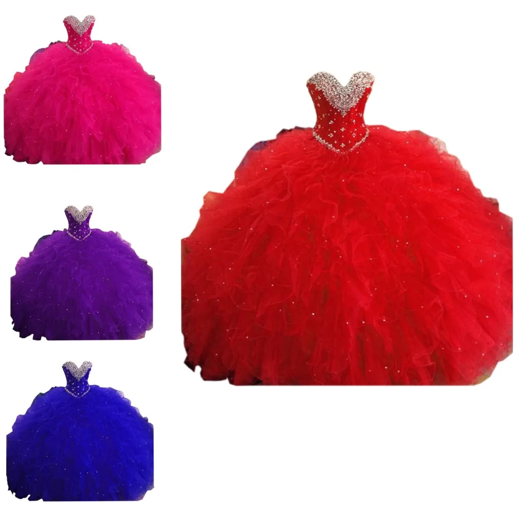 Moderno vermelho azul real roxo longo barato vestido de baile quinceanera vestidos formais cristal strass corset volta doce 15 16 vestido