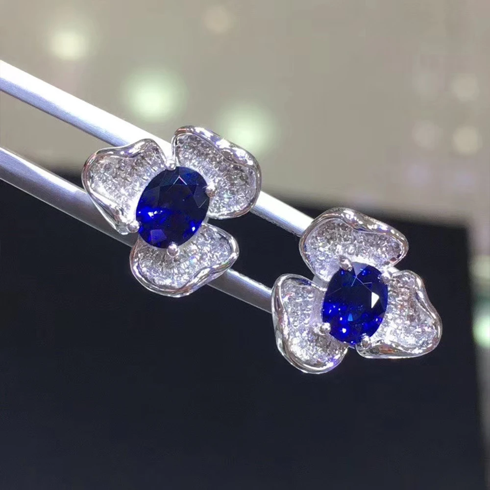 Natural  Royal Sapphire Flower Earrings 18k  Golden matching natural South Africa Diamonds  Bare stone  1.5ct