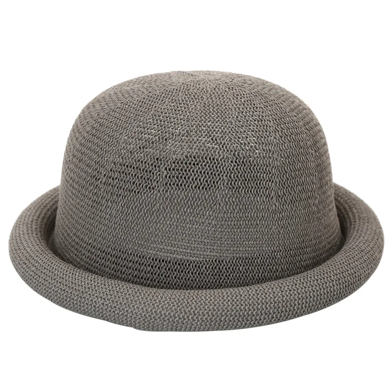 Fibonacci New Female Mushroom Brim Fedoras Cotton Linen Knit Summer Autumn Trilby Hat Dome Bowler Women Hats