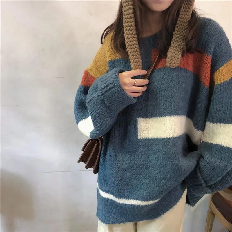 

Autumn/Winter 2021 Japanese Department Of Small Forest Department Wearing Thick Lazy Knitting Vest Rainbow Head