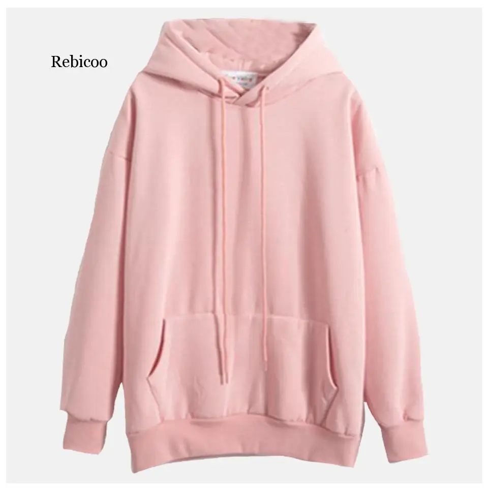 Plain Hooded Sweatshirt Cute Pink Kawaii Poleron Mujer 2020 Winter Solid Kangaroo Pocket Hoodie Navy Light Blue Hoodie Women